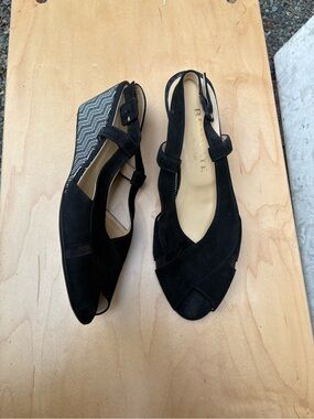 Brunate Black Suede Slingback Wedges